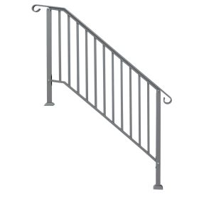 Handrails for Outdoor Steps, Iron Handrail Fits 4 Step, Transitional Handrail with Installation Kit, Silver
