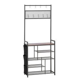 Hall Tree, 70.9 in Coat Rack with Shoe Storage, Freestanding 4-Tier Shoe Rack Organizer with Hooks, Side Pocket and Wire Shelf