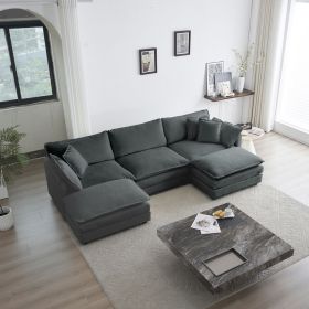 U-Shaped Sectional Sofa w/Reversible Footrest, 5-Seater Convertible Corner Couch with 2 Ottomans ,Modern Minimalist Soft Sofa & Couch for Living