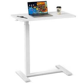 Adjustable mobile bed table, computer desk, mobile standing table (Color: White)