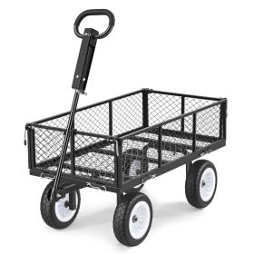 Garden Cart, 900 LBS, Heavy Duty Steel Yard and Garden Utility Wagon with 10-Inch Tires, Outdoor Gardening Stool with Adjustable Handle (Color: Black, Weight Capacity: 900 lbs)